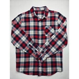 Alpine Design‎ Flannel Shirt Red Navy White Plaid Long Sleeve Button Up Size L